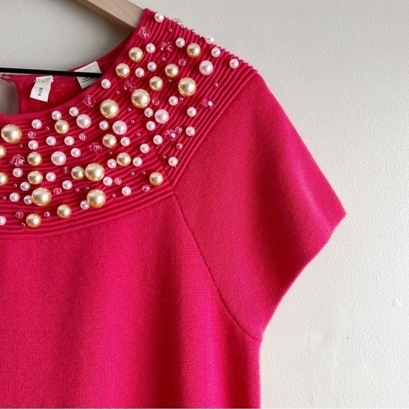 Anthropologie Moth‎ Brienne Pearl Holiday Sweater in Red, Size Medium - Picture 8 of 14